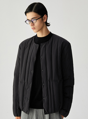 Freew 可内可外绗缝基础百搭简约文艺微皱肌理无领羽绒服夹克外套