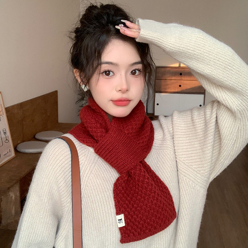 懒人小围脖女围巾秋冬季毛线2025年新款韩版百搭保暖针织交叉护颈