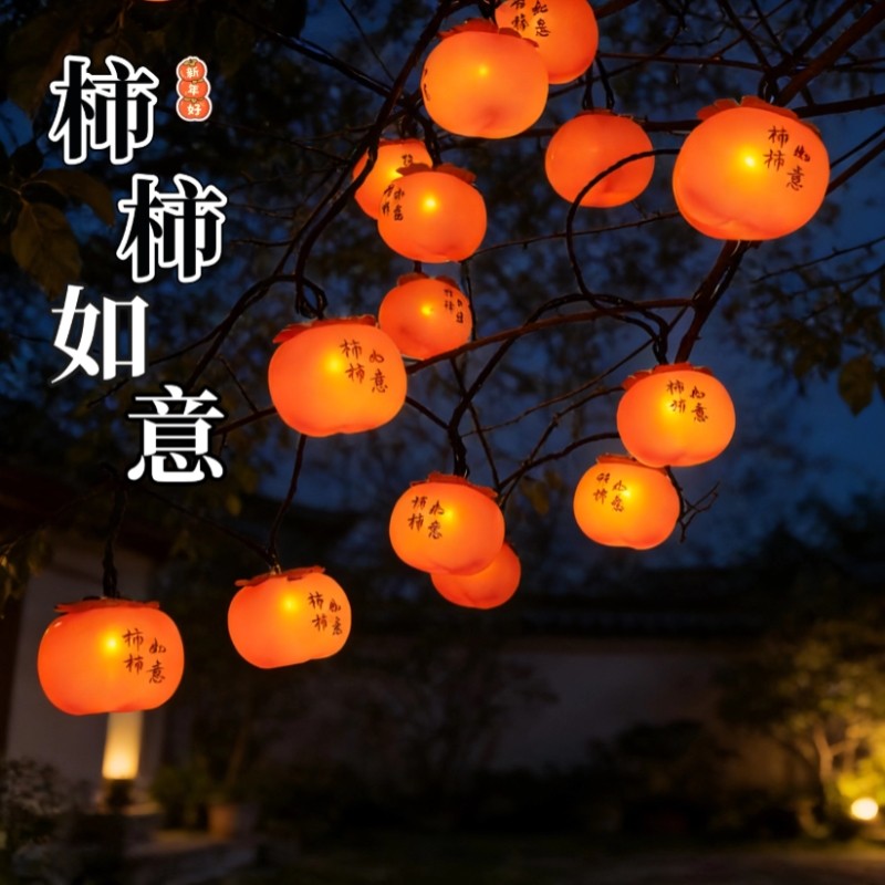 太阳能柿子灯串新年氛围小灯笼装饰灯挂树上彩灯过年创意春节布置