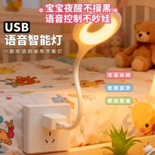人工智能语音台灯控制灯USB声控灯感应灯led插口小夜灯卧室床头灯