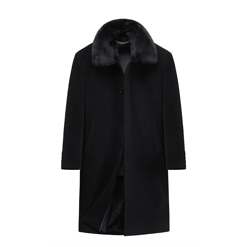 1205P160爸爸装商务毛呢翻领外套男中老年可脱卸毛领中长款呢大衣，男装毛呢大衣，星座1108-3