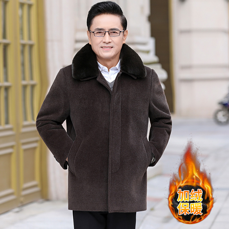 1201P145中老年人仿貂绒毛领大衣加绒加厚商务休闲外套可脱卸毛领，男装毛呢大衣，星座1108-3