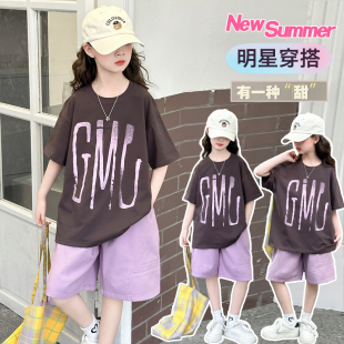 帅气时髦服装 上衣短裤 潮服韩版 套装 夏日萌娃 女童夏两件套甜美短款