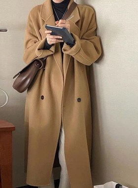 灰色双面a羊毛大衣女中长款春秋冬F季新款小个子高级感加厚毛呢外