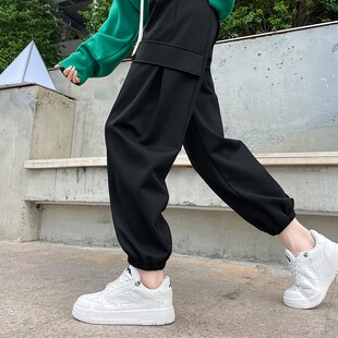 2024年薄款休闲l束脚裤s女黑色高腰显瘦工装裤女春秋新款运动灯笼