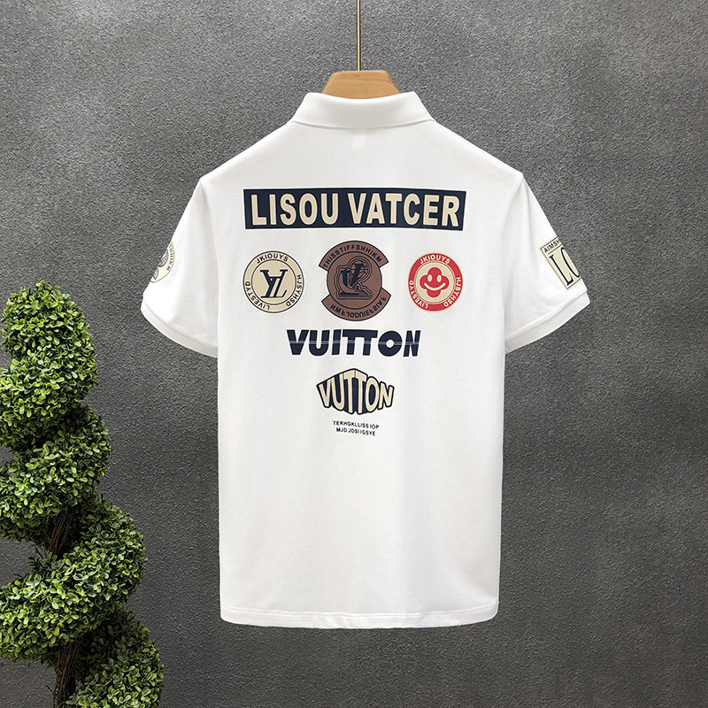 EUROPE STATION MENS HIGH-END PRINTED LAPEL POLO SHIRT MENS 2023 NEW MENS SUMMER FASHION BRAND INS SHORT SLEEVE T-SHIRT
