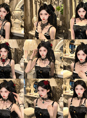 lolita配饰蕾丝颈饰项链哥特复古cos锁骨链暗黑系脖子装饰项链女