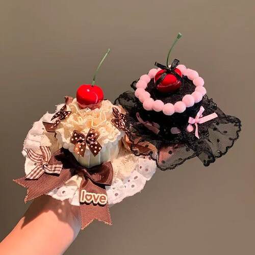 可爱蝴蝶结樱桃蛋糕帽子发夹少女生日派对头饰拍照道具Lolita夹子