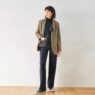 千鸟格西服外套女2025年秋季新款羊毛复古气质高级感休闲西装