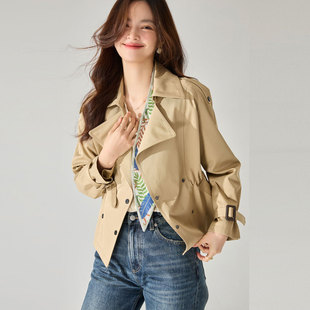 26秋季新短款舒适不易皱气质百搭显瘦小个子抽绳经典风衣女