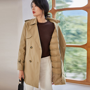 可拆卸内胆鸭绒2022冬新防水风衣羽绒服保暖一衣两穿短款外套女