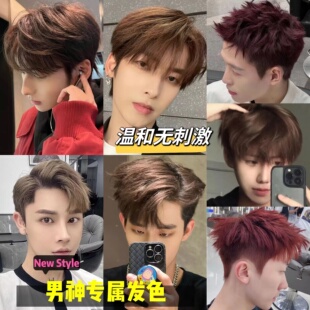 男士专用染发剂奶茶金棕亚麻冷棕摩卡黑茶灰白金黑棕色染头膏免漂