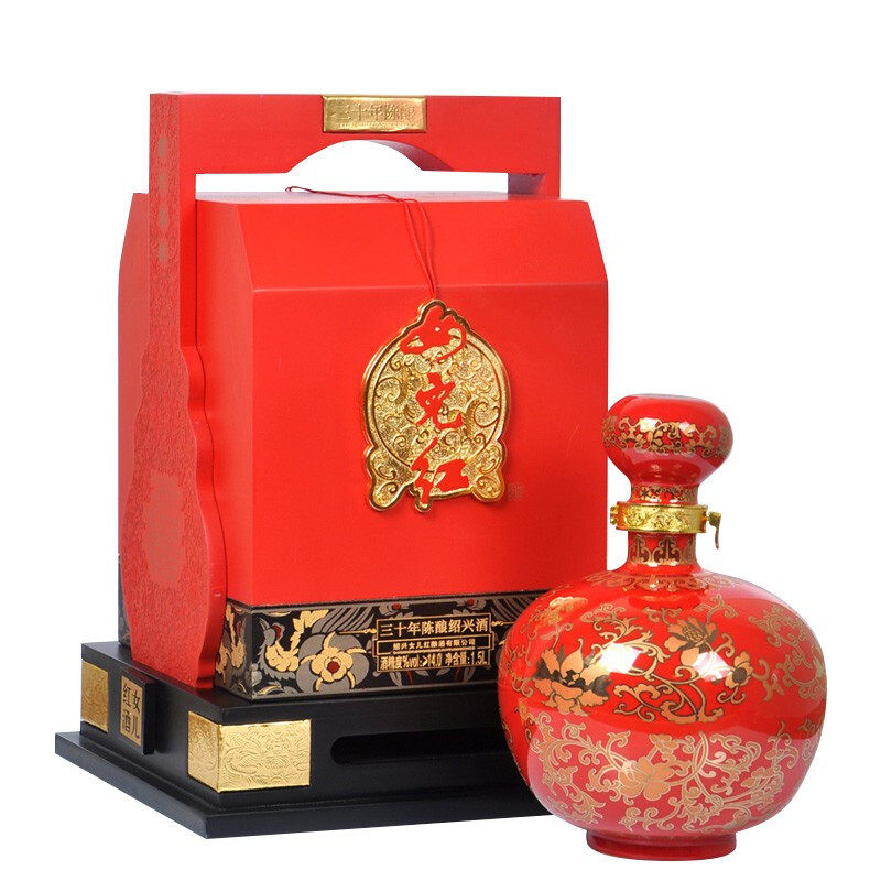 绍兴女儿红黄酒中国红三十年陈酿30年珍藏花雕酒1.5L精品礼盒装