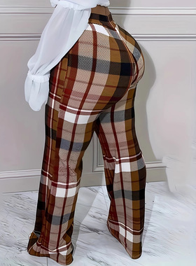 345XL plaid plaid MM pants for women大码秋季爆款休闲格子长裤