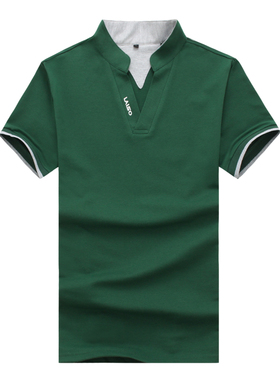 夏天翻领褂头全棉plol衫男士短袖t恤微领血成熟男装反领合身衫