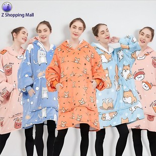 Oversized Women's Hoodie Blanket Fleece-Lined Double-Layered