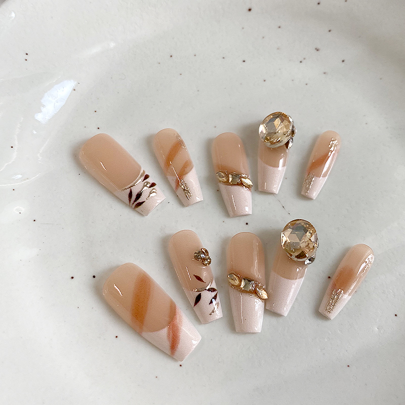 lovefix纯手工穿戴甲长T高级感冰透裸色不规则晕染爆闪鸽子蛋甲贴