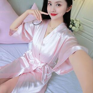 新娘浴袍晨袍家居服 睡袍女春夏秋性感结婚冰丝绸和服睡衣伴娘大码