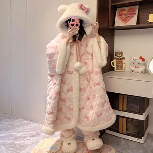 斗篷睡袍女三层夹棉秋冬季 睡衣冬天家居服 加绒加厚珊瑚绒2026新款