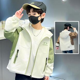 儿童装男童外套春夏装2026新款男大童防晒衣连帽夏季运动服上衣薄
