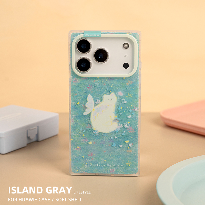 灰岛 草丛蝴蝶猫咪方形手机壳 双层印花 适用于苹果iPhone17 16 15 14 ProMax 华为Mate 60 70 Pro+ 原创设计