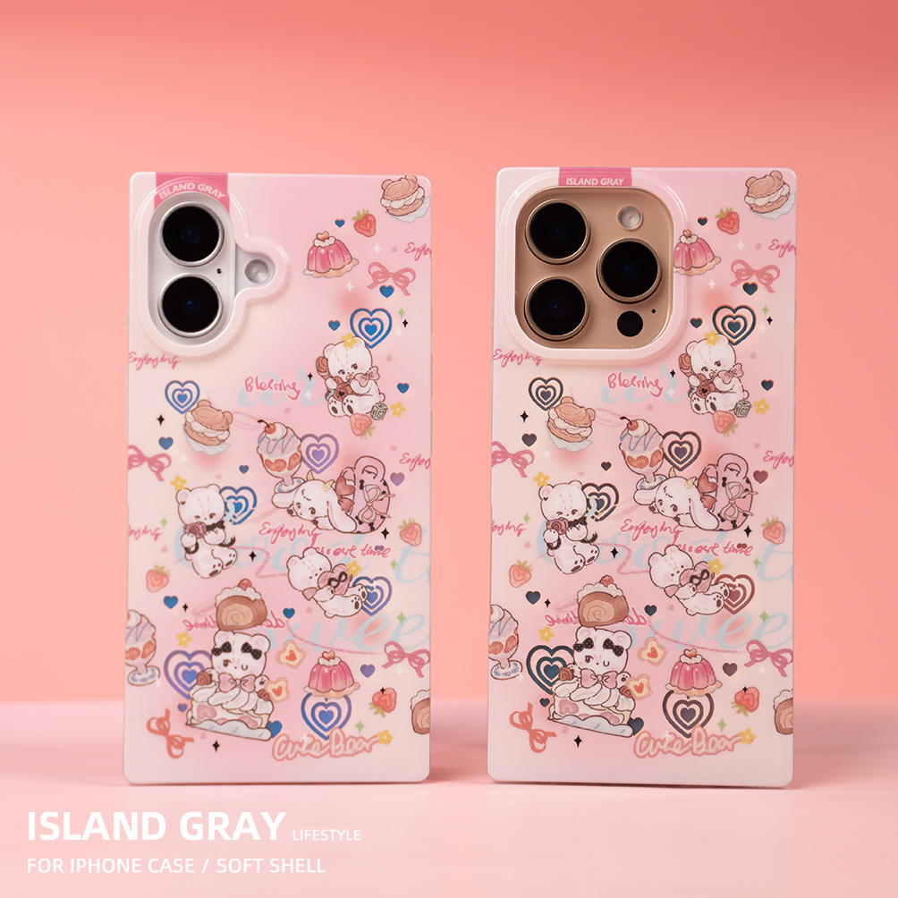 灰岛 甜心下午茶方形手机壳 双层印花 适用于苹果iPhone16 15 14 Pro Max 原创设计 可爱少女童趣 小众高级感