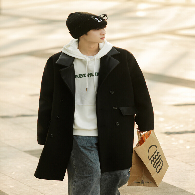 XZ413-HW615-P130-2022秋冬新款澳洋呢料休闲潮流宽男士大衣外套