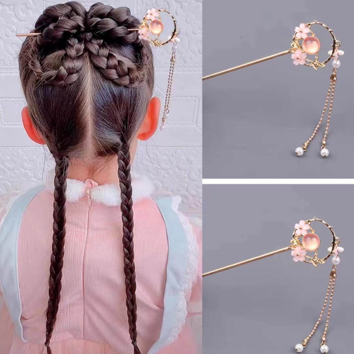 儿童古风丸子头发簪步摇流苏簪子汉服女童头饰盘发发钗发饰古代女