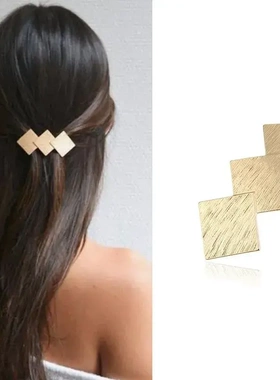 创意款女士发饰重叠菱形麻面发夹合金电镀几何型头饰品KY0001边夹