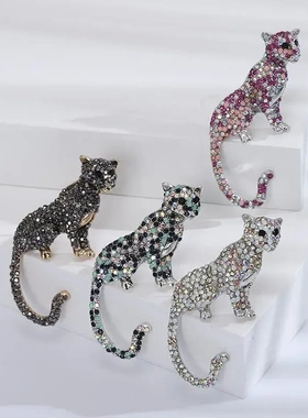 复古莱茵石豹霸气动物胸针男子西装猎豹别针配件时尚胸花现货绿色