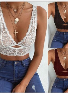 Bralet Bra Bustier Crop Top Cami White Deep V Neck Tank Tops