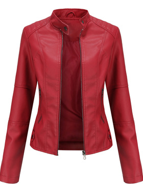 Leather Jacket Women Moto Biker Zipper Jacket女修身夹克外套