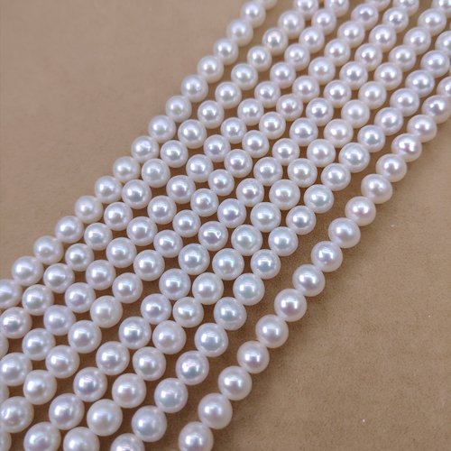 天然淡水珍珠5-6mm强光近圆珠椭圆项链手链饰品配件材料