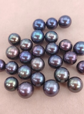 6-14mm天然淡水圆珠大溪地黑色无孔裸珠黑珍珠diy锁骨链饰品配件