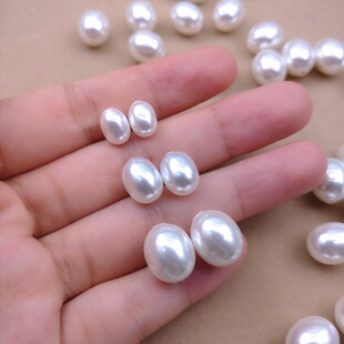 半孔米形椭圆施家珍珠仿贝珠玻璃珍珠优雅古风饰品DIY材料批发