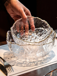 家用汤碗饭碗面碗创意甜品碗碟餐具 日式 金边玻璃碗沙拉碗碗盘套装