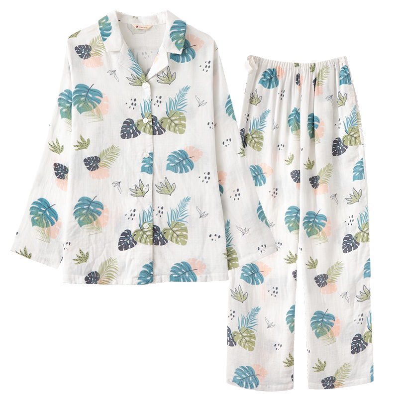 MAMILINE月子服薄款双层纱布孕妇睡衣产后哺乳衣家居服套装四季款
