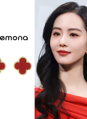 安可拉红色四叶草耳夹女轻奢高级无耳洞耳环时尚简约气质过年耳饰