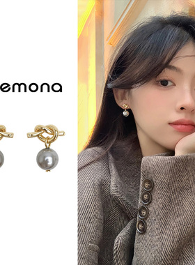 灰色珍珠款耳环女轻奢高级气质耳钉耳坠新款爆款时尚简约通勤耳饰