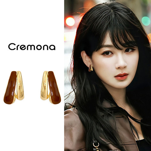 棕色美拉德耳夹耳环轻奢