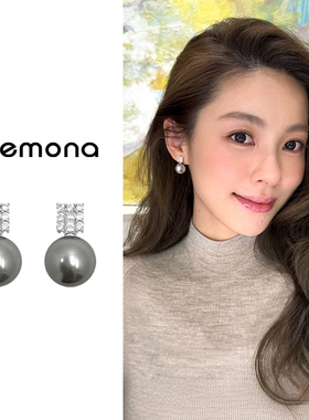轻奢灰色珍珠款耳钉S925银针小众时尚精致耳环新款高级感百搭耳饰