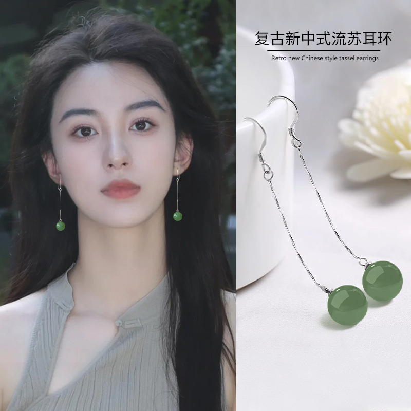 新中式绿色耳线高级古风