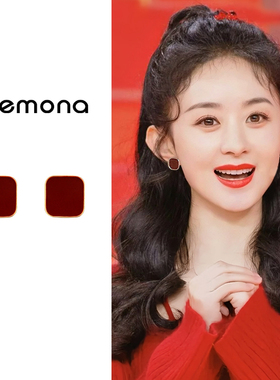 复古红色方形耳夹无耳洞轻奢高级感气质大气耳环秋冬时尚百搭耳饰