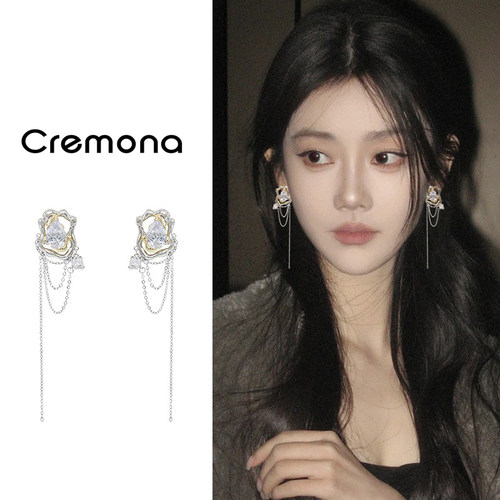 CREMONA金属锆石流苏链条耳夹女