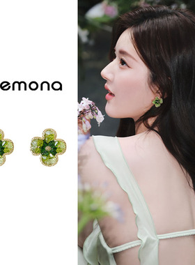 绿色小清新花朵耳钉女士仙气森系超仙小众设计感耳环气质独特耳饰