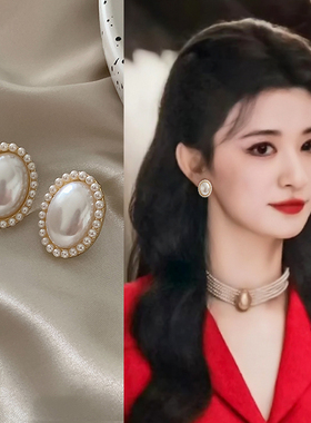 复古白色圆形耳夹无耳洞小众设计轻奢高级方圆脸耳环秋冬气质耳饰