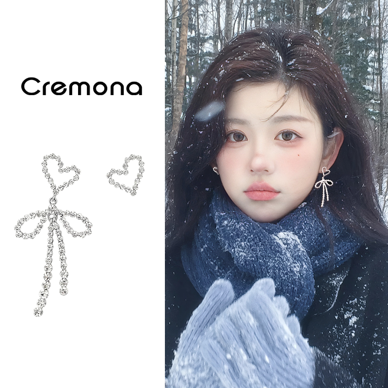 爱心蝴蝶结耳环女不对称