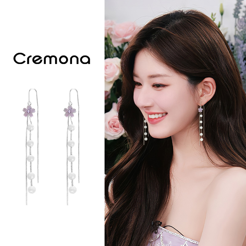 紫色花朵流苏耳线耳环女