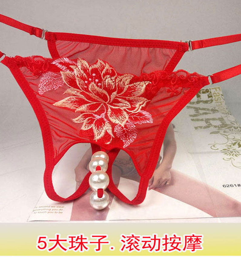 大珍珠内裤女内入蕾丝边性感迷人少女新款刺绣镂空蝴蝶轻薄丁字裤