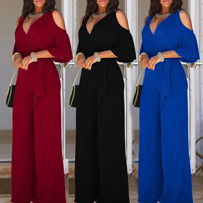 Vintage Elegant Loose Romper V Neck Long复古优雅宽松连身衣女